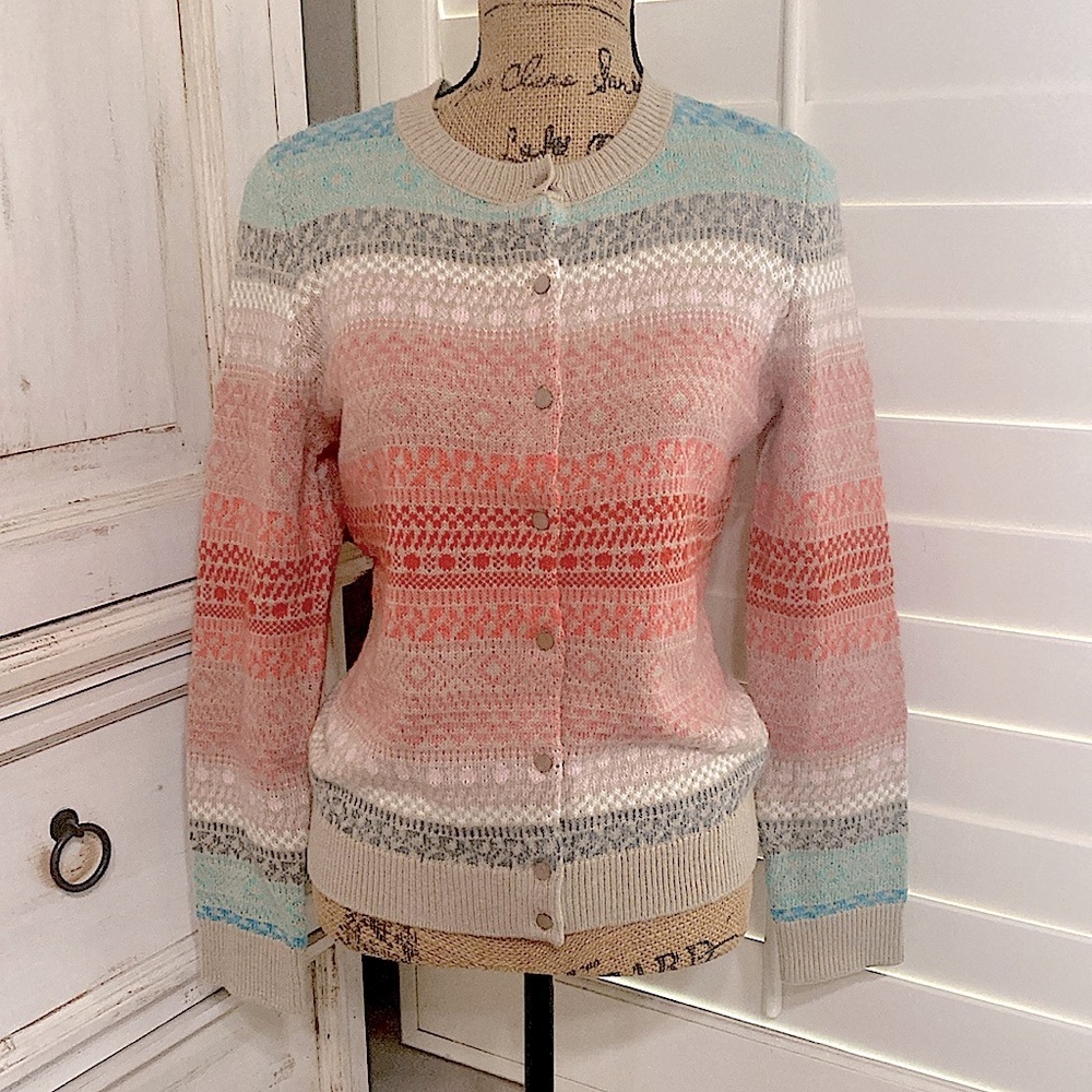 Vintage Talbots Lambswool Blend Cardigan Fair Isle Wool Mohair Blend Cardigan EC